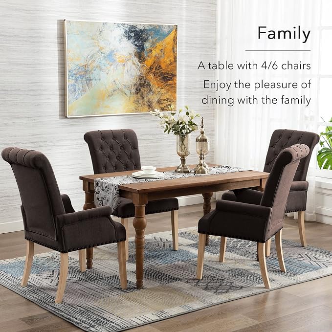 adochr Upholstered Fabric Accent Dining Chair, Elegant Tufted Club Dining Room Kitchen Room Arm Dining Chair, Brown