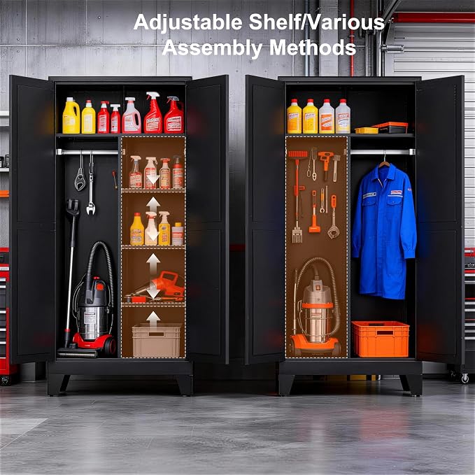 71" H Black Closet,Armoire Wardrobe Closets,Metal Wardrobe Closet with Doors and Shelves