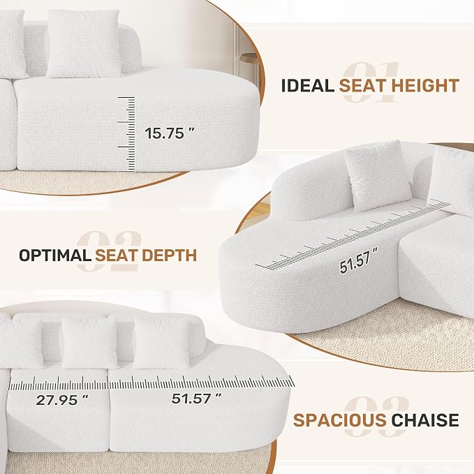 114 Inch Boneless Couches for Living Room,Modern Modular Sectional Sofa with Chaise,L-Shape Cloud Sectional Couch,No Assembly Required,Beige