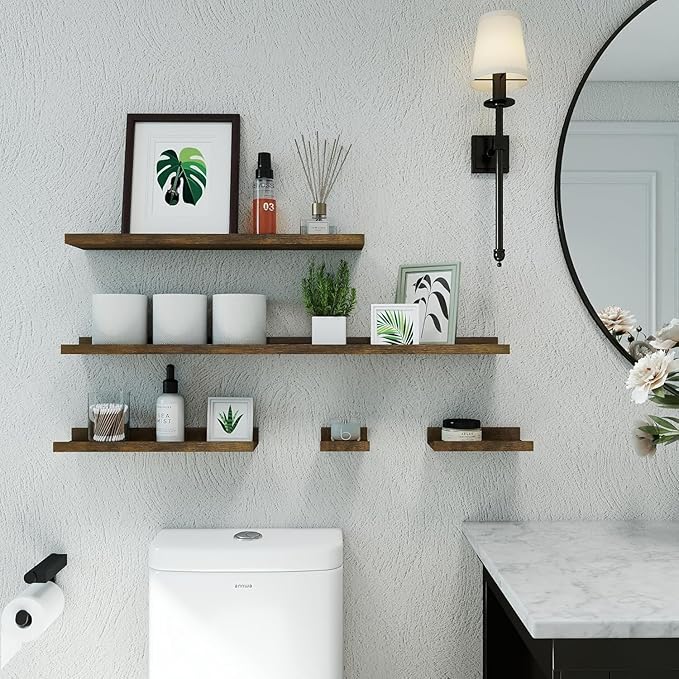 Small Floating Shelves for Wall Decor, Wall Mounted Wood Shelf for Bedroom, Living Room, Bathroom, Kitchen, Nursery, Mini Display Ledge Shelf with Lip Set of 2-4 Inches, Brown
