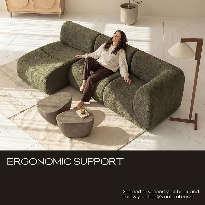 38" Curved Modular Sofa 2-Seater, Comfy Sherpa Loveseat for Small Spaces, Modern Sectional Love Seat Couches for Small Living Room, Bedroom, Apartment– No Assembly, Green