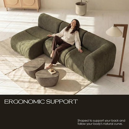 38" Curved Modular Sofa 2-Seater, Comfy Sherpa Loveseat for Small Spaces, Modern Sectional Love Seat Couches for Small Living Room, Bedroom, Apartment– No Assembly, Green