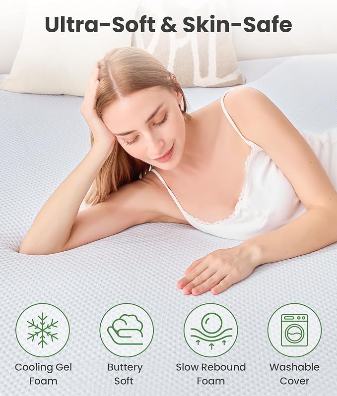 SINWEEK 3 Inch Memory Foam Mattress Topper Twin Size with Breathable Bamboo Cover, Pressure Relief Mattress Pad to Revitalize Old or Sagging Single Beds, Non-Slip and Machine Washable for Easy Care