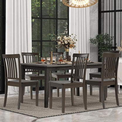 COLAMY Wooden Dining Chairs Set of 4, Solid Rubberwood Kitchen & Dining Room Chairs,Windsor Style Seating, Rustic Dining Table Chairs, Non-Slip Foot Pads, Farmhouse & Traditional Seating,Dark Brown