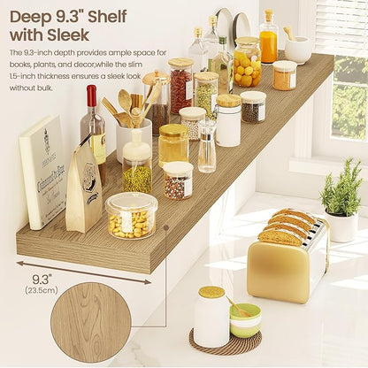 Vivelove 48 Inch Floating Shelves for Wall, 48x9 Display Shelves for Bathroom Living Room Kitchen Bedroom Office Farmhouse Home Decor - Set of 2, Oak