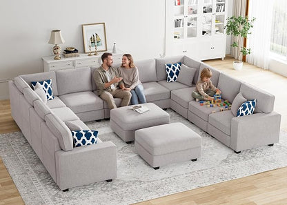 Legend Vansen Oversized Modular Sectional Sofa,U/L‑Shaped Reversible Couch with Ottoman,Deep Seat Plush Polyester Sofa for Living Room,13‑Seater,Light Grey
