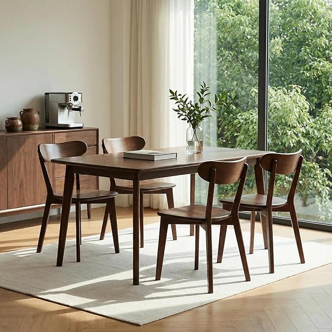 100% Solid Wood Dining Chairs,Mid Century Modern Dining Chairs with Rounded Backrest,Kitchen,Dining Room Chairs Set of 1/2/4 (6, Walnut Color)