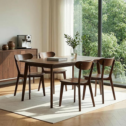 100% Solid Wood Dining Chairs,Mid Century Modern Dining Chairs with Rounded Backrest,Kitchen,Dining Room Chairs Set of 1/2/4 (6, Walnut Color)