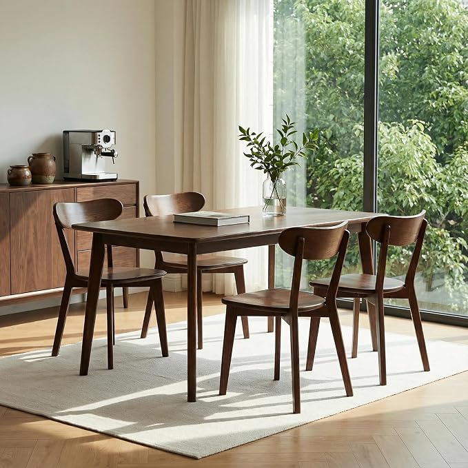 100% Solid Wood Dining Chairs,Mid Century Modern Dining Chairs with Rounded Backrest,Kitchen,Dining Room Chairs Set of 1/2/4 (4, Walnut Color)
