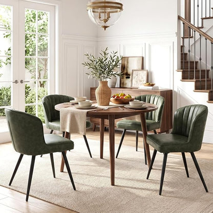 ROCITY Modern Upholstered Dining Chairs Set of 2 Green Leather Dining Room Chairs Armless Kitchen Chair with Black Metal Legs
