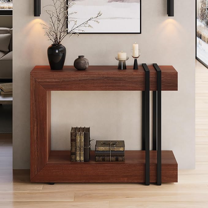 Einhomn 42.5" Console Table Behind Couch, 2-Tier Narrow Entryway Table with Storage, Wood Sofa Tables for Entrance/Hallway/Living Room/Foyer, Walnut Brown