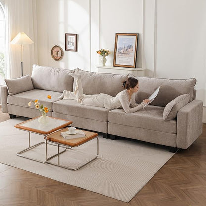 176'' Modular Sectional Sofa with All Seats Storage,Sleeper Sofa Bed with Throw Pillow,Loveseat Couches for Living Room,Bedroom,Removable Cover,Chenille,Khaki