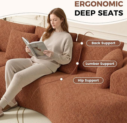 Luxanimarion 124" Curved Modular Sectional Sofa Oversized, L-Shape Boneless Couches for Living Room with Deep Seat and 7 Pillows, High-Density Memory Foam,Caramel Chenille Fabric, No Assembly Required