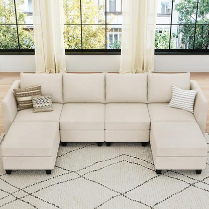 Belffin Modular Sectional Sofa U Shaped Couch with Storage Velvet Sectional Couch for Living Room Beige