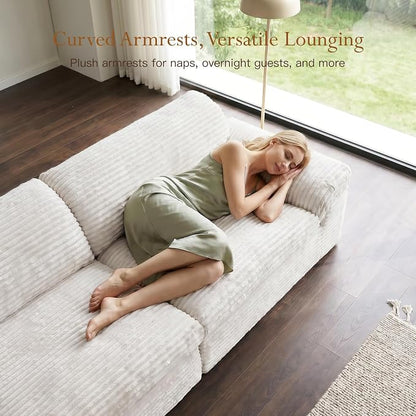 Vesgantti 118" Boneless Couches for Living Room, Modular Sectional Couch in Corduory | Memory Foam | No Assembly Required, Deep Seat Cloud Sofa for Apartment, Office (Beige)