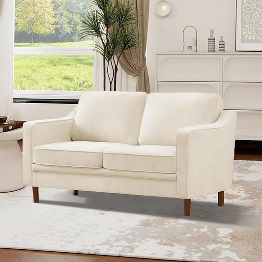 Kingfun 60" Chenille Sofa, Loveseat Couch, Mid Century Modern Love Seat Couches with Solid Wood Frame for Living Room Bedroom