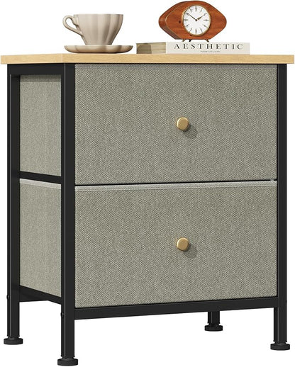 Sweetcrispy Nightstand with 2 Storage Drawers, Small Bedside Table | 20" Height End Table, Wooden Top Fabric Cabinet for Bedroom, Furniture, Closet, College Dorm, Ink Green