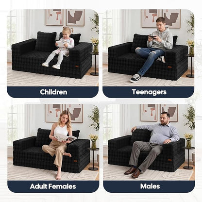 COMAX Futon Sofa Bed, Convertible Sofa Bed, Folding Boneless Couches | Boneless Couch for living room, Fold Out Small Foldable Loveseat Floor Sleeper Mattress Lounge Space‑Saving, Dark Black
