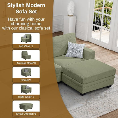 Legend Vansen Oversized Modular Sectional Sofa,U/L-Shaped Corduroy Couch with Ottoman,Deep Seat & Removable Cushion,Easy Assembly for Living Room Apartment,7 Seater,Olive