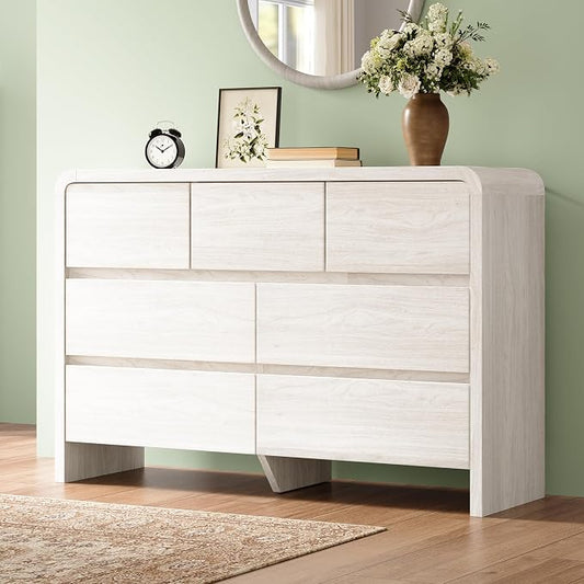 AMERLIFE Drawer Tall Dresser for Bedroom, Modern Storage Cabinet with Anti-Tip Kit, Rounded Corners & Easy Assembly, White Wood Chest for Closet (White, 15.8" D x 48.8" W x 33.3" H (7 Drawers))