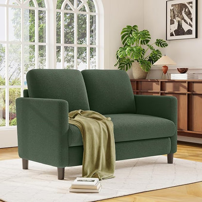 Welzona Loveseat, 51" Small Couch, Comfy Teddy Love Seat for Living Room, Tool-Free Setup Loveseat Sofa for Small Spaces, All-Wood Small Sofa Couch for Bedroom, Green