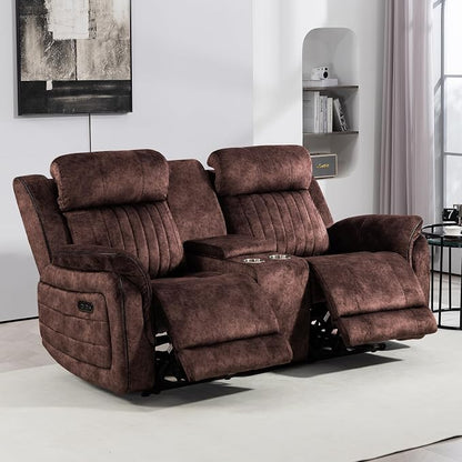 Power Zero Gravity Reclining Loveseat with Adjustable Headrest, Double Reclining Loveseat with Console, Power Loveseat Recliner with USB & Type-C Ports for Living Room (Brown)