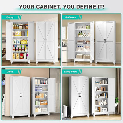 SISESOL Wide & Deep Pantry Storage Cabinet with 2 Doors and 5 Shelves,72" Tall Farmhouse Storage Cabinet,Large Cupboard Closet,White Cabinets for Home,Kitchen,Bathroom,Dining/Living Room