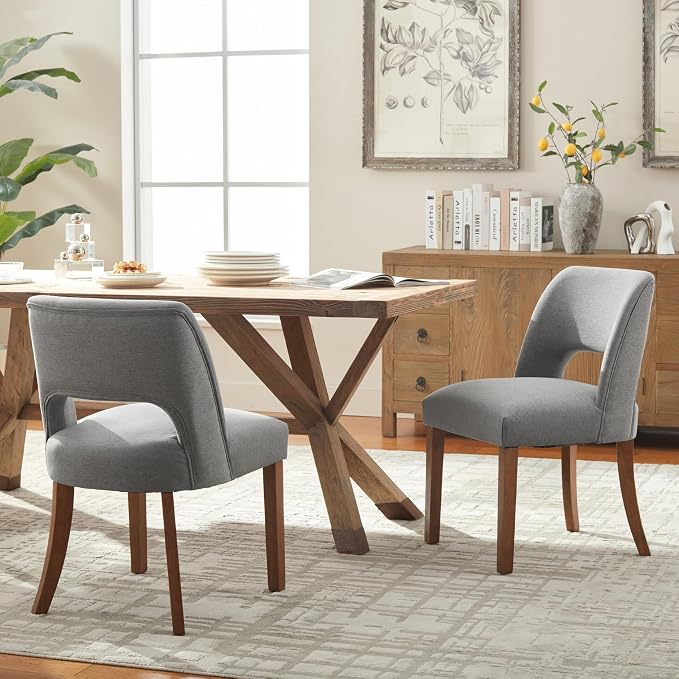 VKNOW Wooden Dining Chairs Set of 4, Modern Fabric Upholstered Dining Room Chair Kitchen Chairs, Farmhouse Dinner Chair for Kitchen Dining Room, Fabric Grey