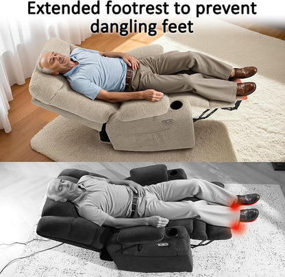 MCombo Oversized Power Lift Recliner Chair with Extended Footrest, Extra Wide for Big and Tall Elderly People, Fabric R7289 (Oatmeal, Medium-Wide)