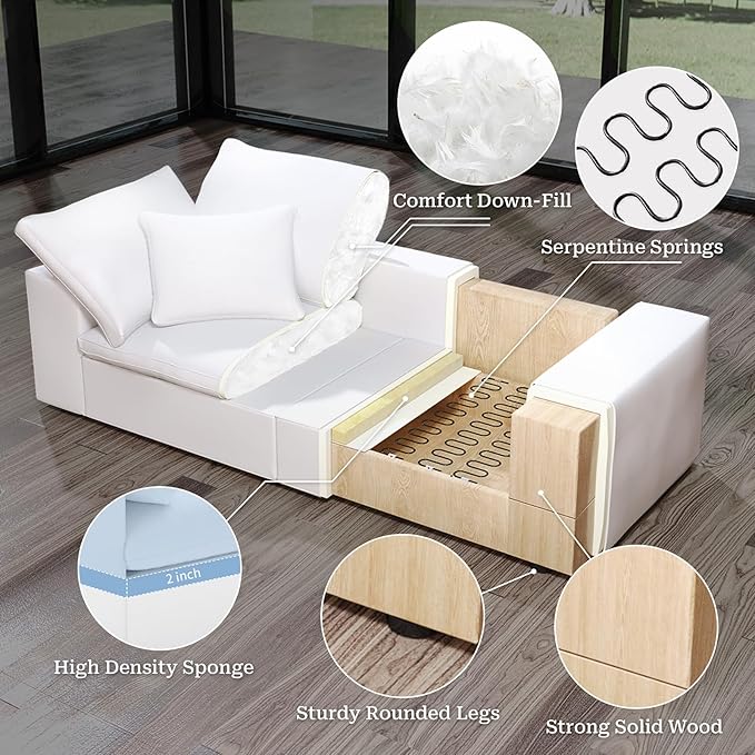 Modular Sectional Sofa Cloud Couch,78.6" Down Filled Comfy Cloud Modern Sofa,2 Seater with White Linen Couch Cushion Covers Removable Furniture for Living Room