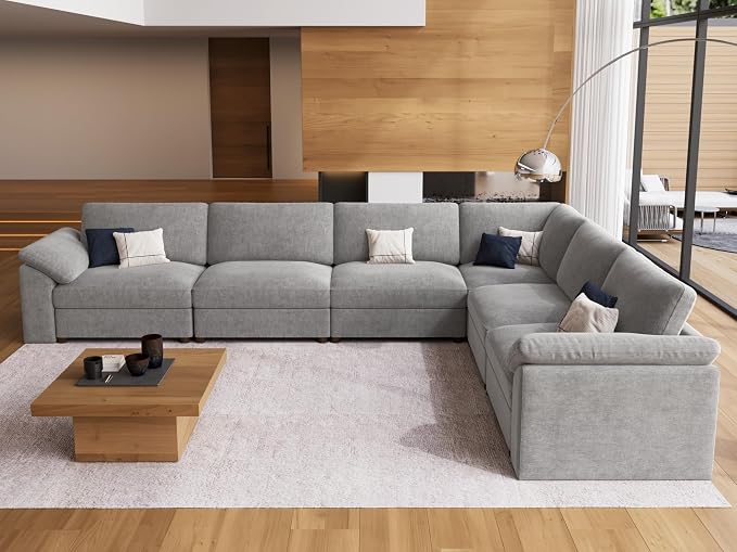 EASE MOOSE Oversized L Shape Sectional Couch,Extra Large Deep seat Grey Sectional Modular Sofa for Living Room,Light Grey