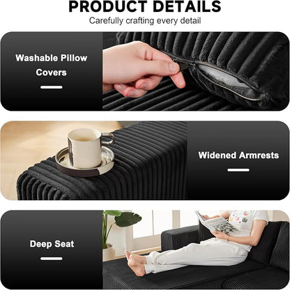 Weture 97" Modular Sectional Sofa, L-Shaped Boneless Couch with Deep Seat, Cozy Cloud Couch Sectional with Convertible Ottoman, Modern Sectional Couches for Living Room（ Black）