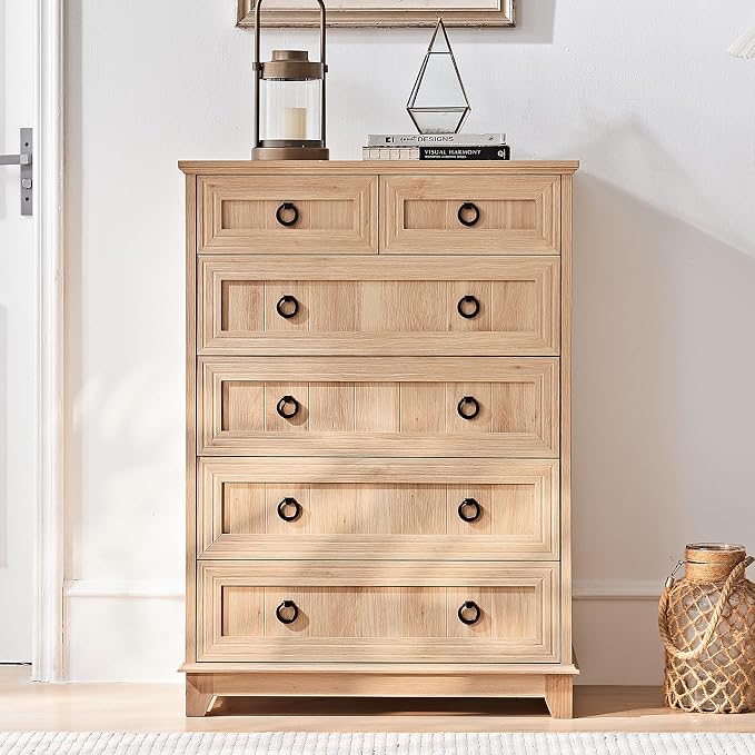 Joaxswe Farmhouse 6 Drawer Dresser for Bedroom Set of 2, 41" Tall Small Dressers & Chest of Drawers, Rustic Wood Dresser with Metal Handle, Storage Organizer Closet for Living Room, Hallway, Entryway