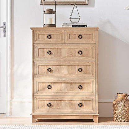 Joaxswe Farmhouse 6 Drawer Dresser for Bedroom Set of 2, 41" Tall Small Dressers & Chest of Drawers, Rustic Wood Dresser with Metal Handle, Storage Organizer Closet for Living Room, Hallway, Entryway