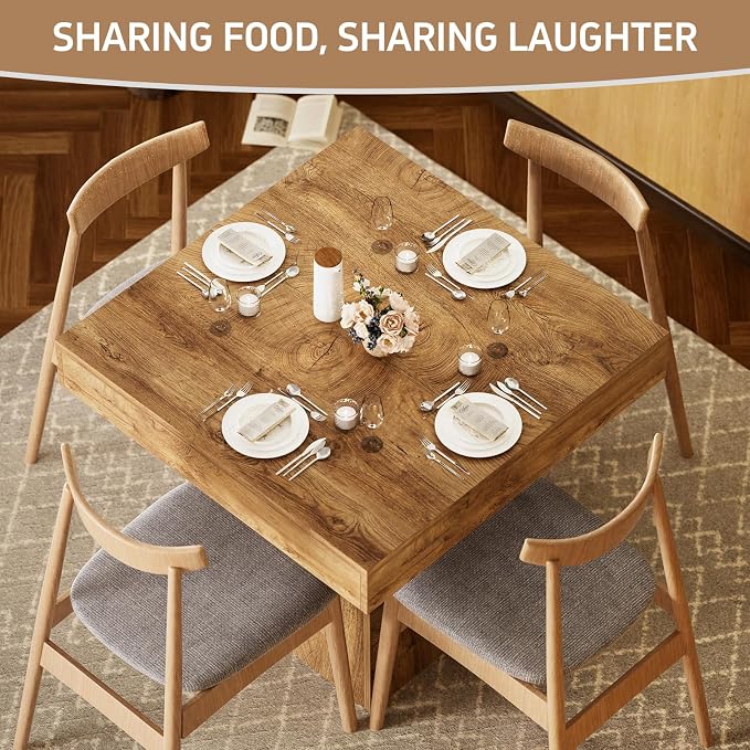 Small Dining Table, 31.5-inch Dinner Table for 2-4 People, Square Kitchen Table with Load-Bearing Trapezoidal Base, for Home, Dining Room, Small Space, Brown