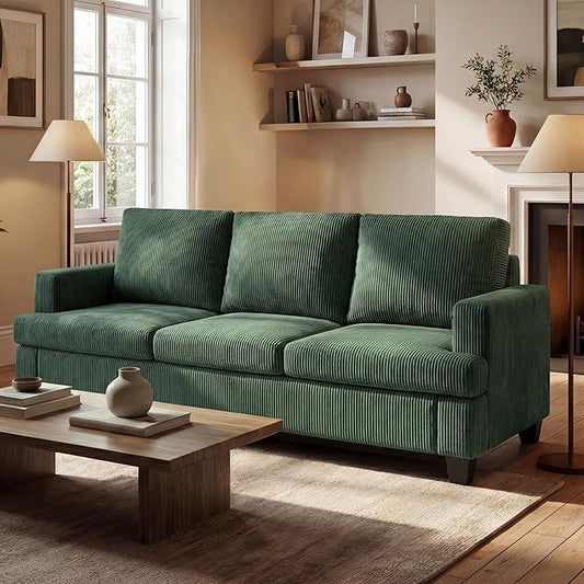 YOUDENOVA Sofa, 89" 3-Seater Deep Seat Sofa, Modern Comfy Couches for Living Room Apartment Lounge, Green Corduroy