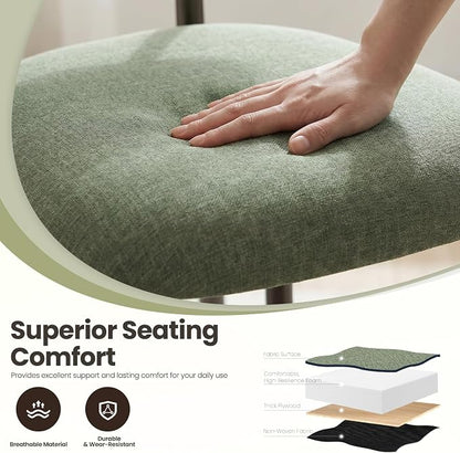 MALOL Dining Chairs Set of 6, Upholstered Kitchen & Dining Room Chairs with Curved Back and Bronze Metal Legs, Comfortable Modern Dining Side Chairs for Dining Room, Kitchen, Green