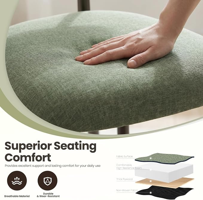 MALOL Dining Chairs Set of 4, Upholstered Kitchen & Dining Room Chairs with Curved Back and Bronze Metal Legs, Comfortable Modern Dining Side Chairs for Dining Room, Kitchen, Green