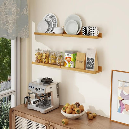 Axeman Oak Picture Ledge Shelf Set of 4 | 16'' Floating Shelves with Lip, Rustic Wood Wall Shelves with Ledge for Pictures Photos Nursery Books