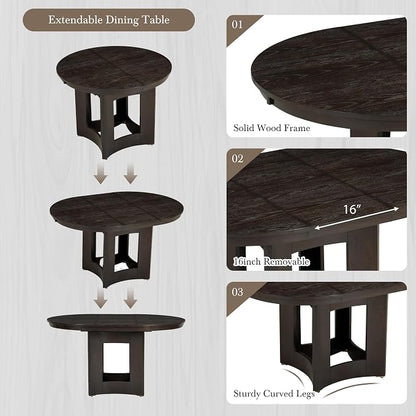 LUMISOL Round Dining Table for 4-6 People, 41"-57" Extendable Kitchen Table with 16" Removable Leaf for Small Places, Kitchen, Dining Room, Espresso