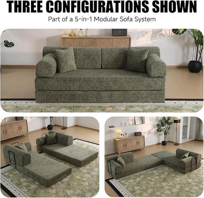 78.84" Boneless Couch with Memory Foam, Corduroy Convertible Loveseat for Apartment Living Room, Floor Sofa Bed,1200 lb, Vacuum Packed Couch in a Box, Moss Green