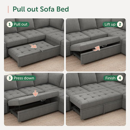 HONBAY Modular Sectional Sleeper Sofa with Pull Out Couch Bed, Convertible Sectional Couches for Living Room,Warm Grey
