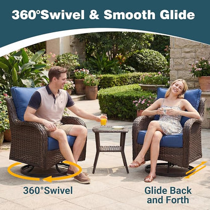 Patio Furniture Set, 12PCS Outdoor Wicker Conversation Set with 6" Thick Cushions, High Back Rattan Sofa & Swivel Rocker Chairs, Weather Resistant Olefin Fabric for Garden, Poolside, Navy Blue