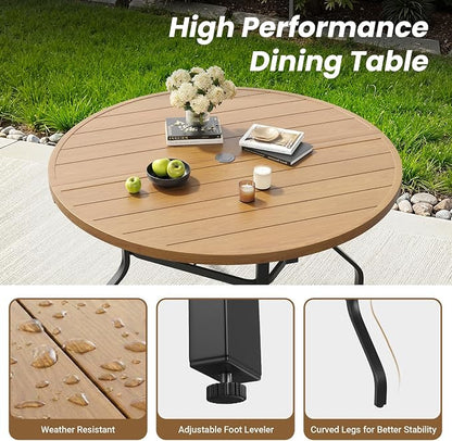 Soohow Outdoor Dining Set for 6, 7-Piece Patio Table and Chairs Set, 6 x Swivel Patio Dining Chairs and 47" Wood-Like Round Outdoor Table with 1.57" Umbrella Hole for Backyard, Poolside