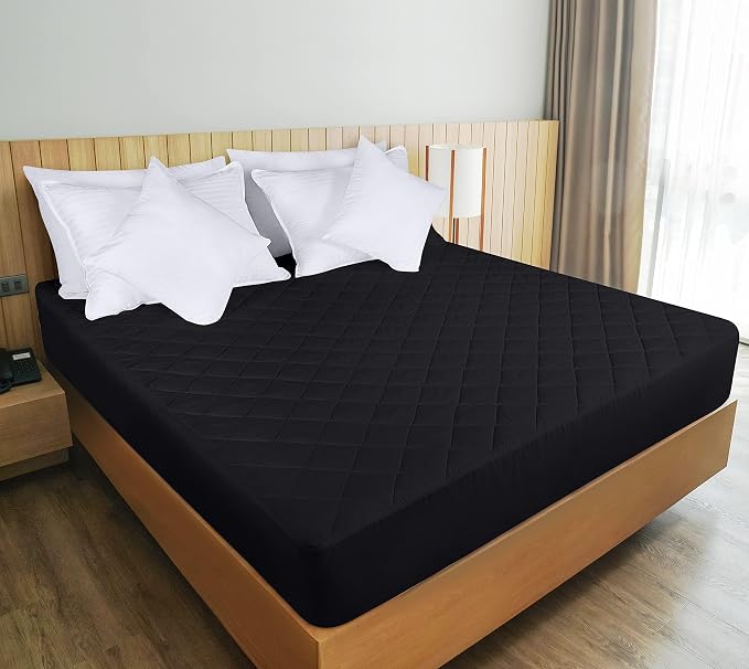 Quilted Fitted Mattress Pad, Twin Mattress Protector Topper with Deep Pocket Stretches up to 16 Inches, Machine Washable Mattress Cover by Utopia Bedding (Black)