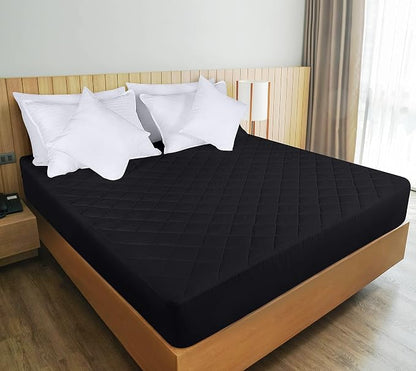 Quilted Fitted Mattress Pad, King Mattress Protector Topper with Deep Pocket Stretches up to 16 Inches, Machine Washable Mattress Cover by Utopia Bedding (Black)