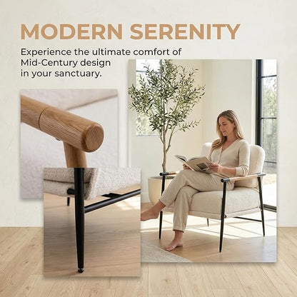 DUOMAY Mid-Century Modern Accent Chair Set of 2, Comfy Sherpa Sofa Lounge Chair Reading Corner Chair for Living Room Bedroom Office, Mid-Back Arm Chair with Black Metal Leg, White
