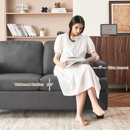 Furnimart Sectional Couches for Living Room, Modern 2 Loveseats and 3 Seater Couch, Deep Seat Sectional Sofa Set, Comfy Fluffy Grey Couch with Removable Sofa Cover, Dark Grey