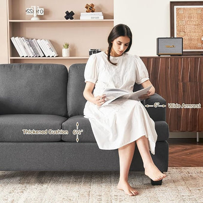Furnimart 85 inch Grey 3 Seater Couches, Modern Cozy Deep Seat Sofa, Comfy Fluffy Couch for Living Room, Small Couches for Small Space, with Removable Sofa Cover, Dark Grey