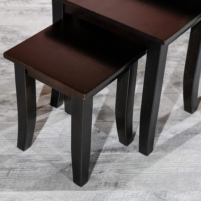 DTY Indoor Living 3-Piece Nesting Tables - Wooden Table Set of 3 for Living Room - Stackable Tables with Sleek Espresso Finish for Stylish and Space-Saving Home Furniture